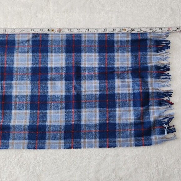 Vtg 90s Tartan‎ Plaid Scarf Blue Red Yellow Fringe 12 x 60 Rectangle Cozy Winter - Picture 10 of 12